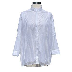 Demoo Parkchoonmoo White Shirt Snaps Blouse Mesh Overlay Cotton Blend Lagenlook